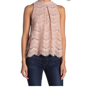 Love fire mock neck lace sleeveless beige blouse M
